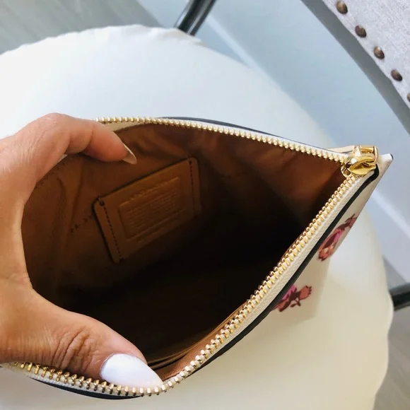 Coach Lamb Leather Clutch with Pink Floral Design - Picture 8 of 11